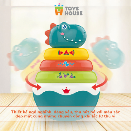 Lật đật kết hợp vòng xúc xắc xếp chồng màu sắc hình khủng long ToysHouse HE0298