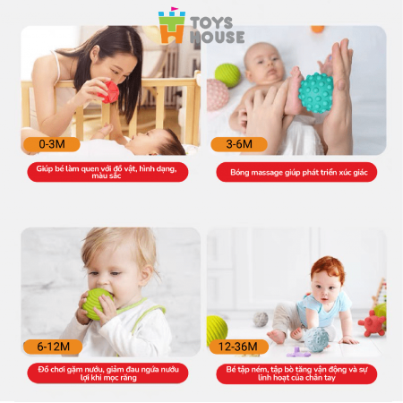 Set 6 bóng gai Silicon kích thích giác quan toàn diện cho bé ToysHouse HE0207