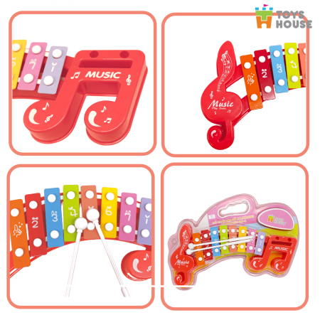 Đồ chơi đàn gõ Xylophone cho bé 8 phím hình nốt nhạc Toyshouse 683-2 màu đỏ