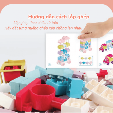 Bộ đồ chơi lắp ghép Đoàn tàu học số và chữ cái 65 chi tiết SMONEO Toyshouse 77014