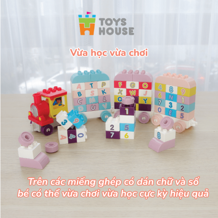 Bộ đồ chơi lắp ghép Đoàn tàu học số và chữ cái 65 chi tiết SMONEO Toyshouse 77014