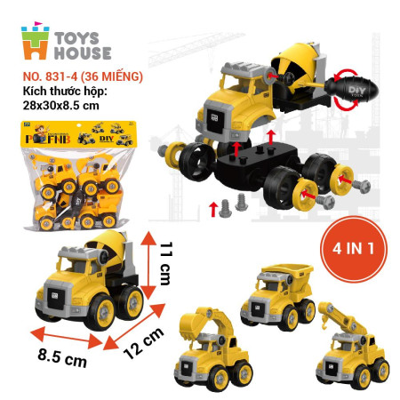 0620-TH4-831-4 - Đồ chơi lắp ghép mô hình DIY set 4 xe Toyshouse (túi)