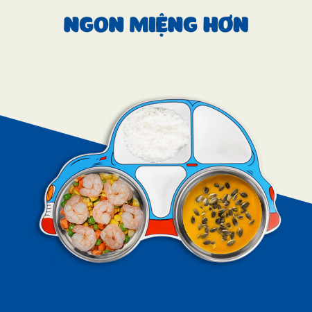 Set khay ăn 3 món Inox hình ô tô cho bé Royal care RC-2020-0805