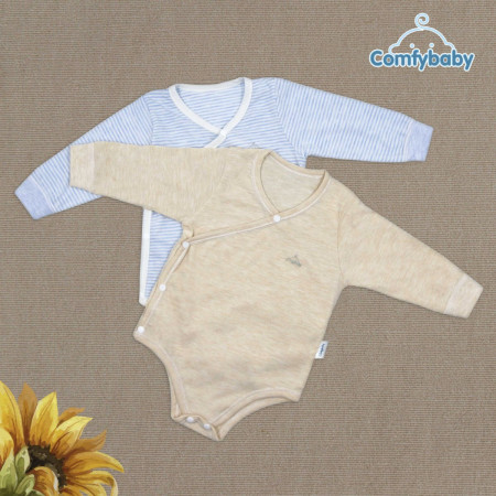 Set 2 áo bodysuit cài chéo giữ ấm ngực dài tay 100% Cotton cho bé Comfybaby ( 0-3m/3-6m/6-9m/9-12m) (xanh xanh/xanh be/ hồng hồng)