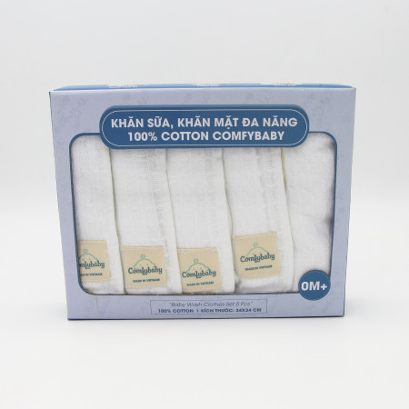 Made in Việt Nam - Set 5 khăn rửa mặt vải xô cho bé sơ sinh và gia đình - 100% Cotton cao cấp Comfybaby hàng xuất khẩu