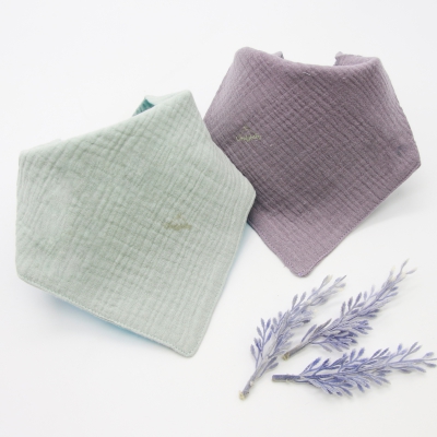 Set 2 yếm tam giác cho bé giữ ấm cổ Comfybaby CF1120-YTG1 từ sơ sinh tới 1 tuổi - 2 lớp vải Muslin cotton 100% màu xanh ghi