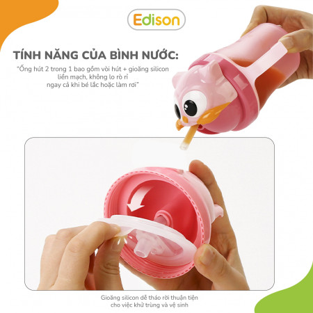 Bình tập uống nước, bình tập hút nước cho bé có ống hút chống sặc Edison nhập khẩu chính hãng Hàn Quốc 3314 - 3322