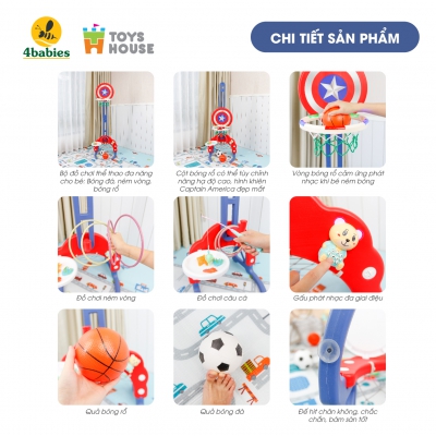 Bộ đồ chơi thể thao đa năng cho bé: Bóng đá, ném vòng, bóng rổ hình khiên KT 156*63*49 Toys House WM19041-B , màu xanh