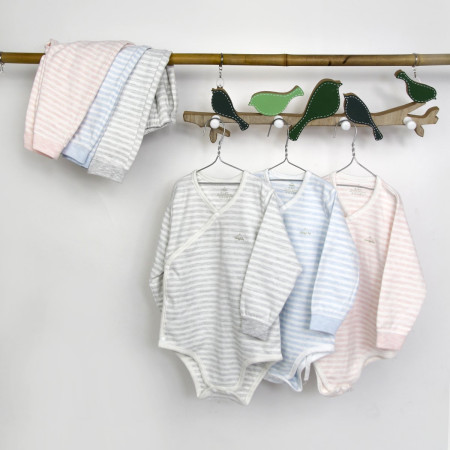 Set quần áo Bodysuit cài chéo giữ ấm ngực kèm quần rời Comfybaby CF1020-BODY 100% Cotton dày dặn cho bé từ 3 tháng đến 12 tháng kẻ sọc ghi