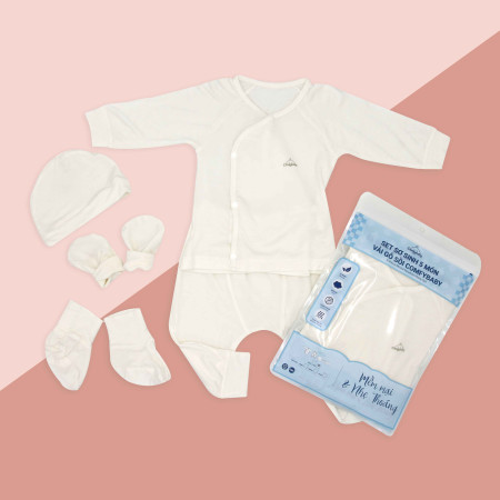 Set quần áo sơ sinh 5 món Comfybaby CF1020-SET5 chất modal làm từ sợi cây sồi siêu mềm và thoáng khí kháng khuẩn màu trắng