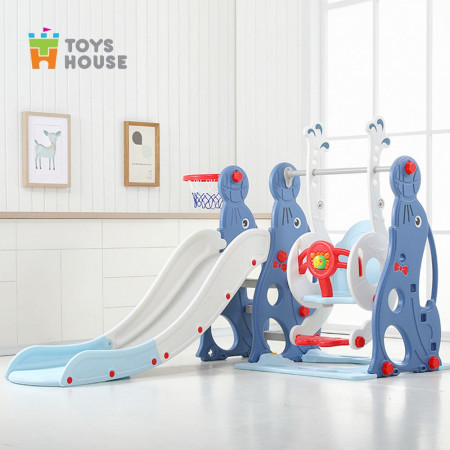 Xích đu kèm Cầu trượt hình Hải cẩu cho bé màu xanh ngọc KT 180*155*118 Toys House WM19020-B