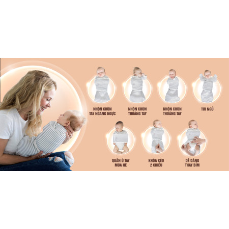 Nhộng chũn kiêm quấn ủ và túi ngủ cho bé 3 trong 1 TinyLove TL1020-CC01 màu be